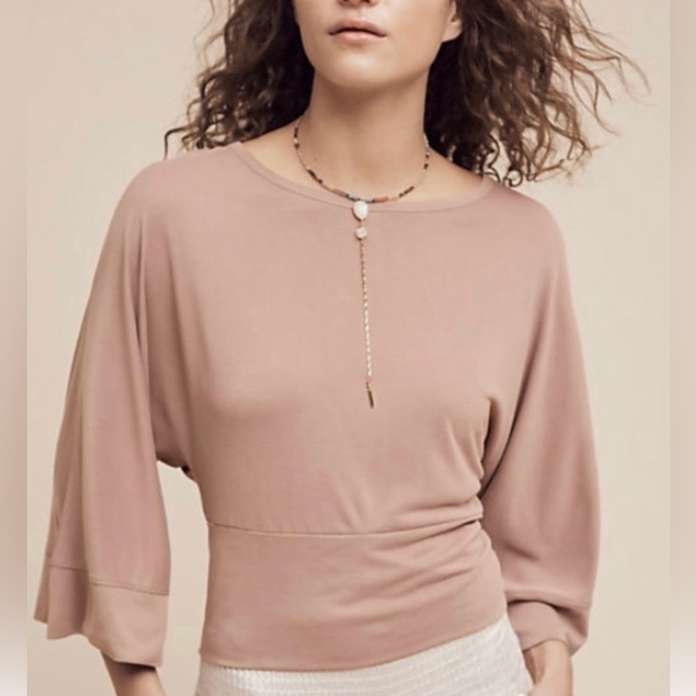 Anthropologie Deletta Wandertrail Dolman Sleeve Blouse Top in Blush/Taupe,Small